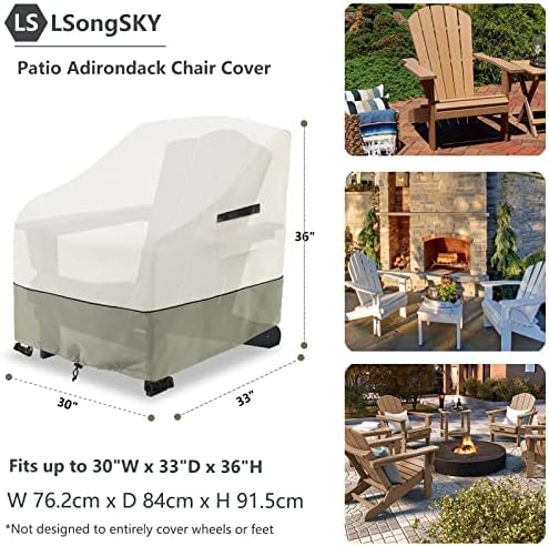 Patio Adirondack Chair Cover 2 Pack,Waterproof Heavy Duty Outdoor Chair Covers,Patio Adirondack Chair Cover for Outdoor Chair(30W x 34 D x 36 H inches),White&Grayish Green