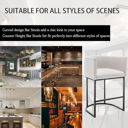 Bar Stools Set of 2, Modern Barstools with Back, Barrel Bar Chairs with Metal Frames, for Kitchen Island, Pub, Club (Beige)