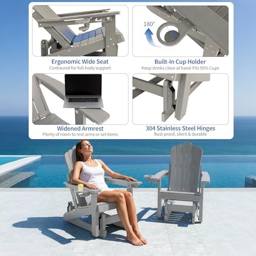 HDPE Adirondack Glider Chair Set of 2,3-Level Adjustable Backrest