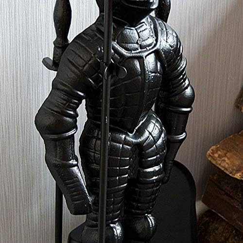 Lizh Metalwork Dark Knight Fireplace Tool Set,Black Cast Iron