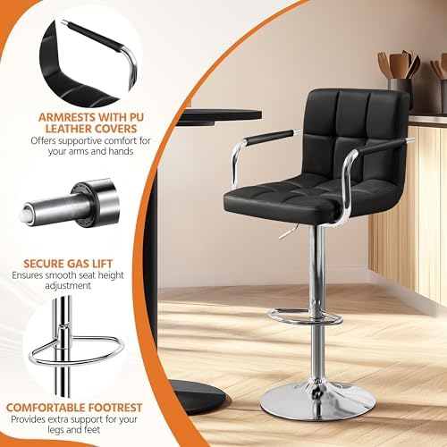 Yaheetech Bar Stools Set of 4, Swivel with Backs, Adjustable Height, Black