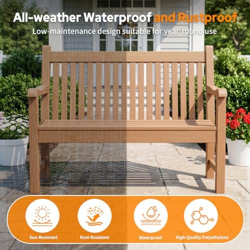 Psilvam 2-Person Outdoor Bench with 700 Lbs Weight Capacity, Teak