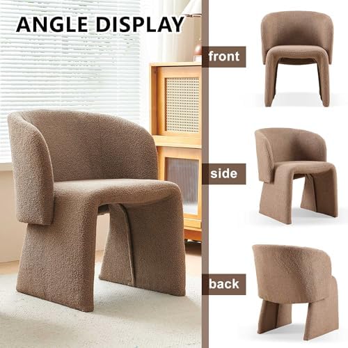 NORDICANA Barrel Dining Room Chairs with Arms, Faux Fur Accent Chairs Set of 4, for Kitchen, Living Room, Upholstered Armchairs, Brown