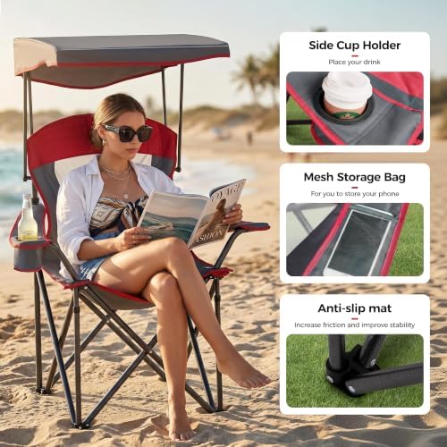 ALPHA CAMP Heavy Duty Canopy Camping Chairs with Adjustable Sunshade,2PC
