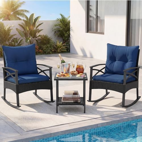Tangkula 3 Pieces Wicker Outdoor Rocking Chairs Set