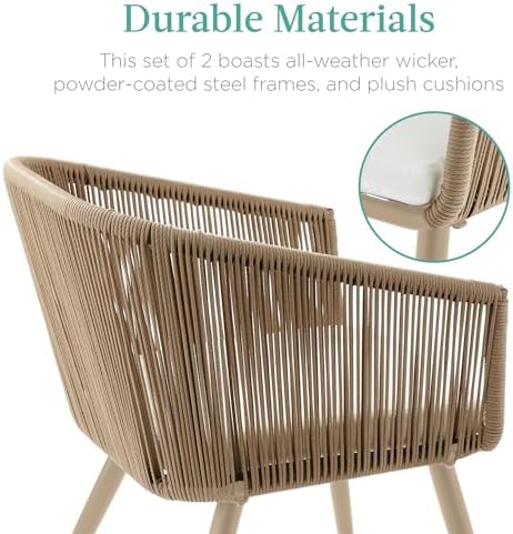 Best Choice Products Set of 2 Patio Dining Chairs, Outdoor Seating for Backyard, Poolside, Balcony w/Woven Wicker Design, 250lb Weight Capacity - Natural/Ivory/Natural
