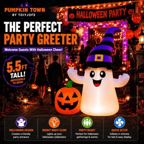 Toiyjofe 5.5FT Halloween Inflatables Ghost with Pumpkin Yard Decoration