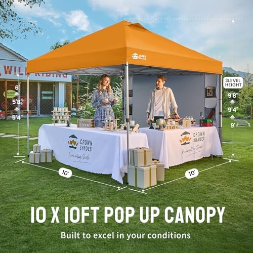 CROWN SHADES Canopy Tent 10x10 Pop Up Canopy with Side Pockets, Orange