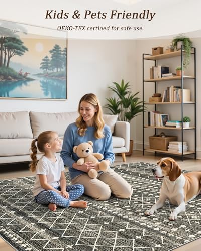 Miukiki 8x10 Area Rug for Living Room, Washable Soft Non Slip Rug Black