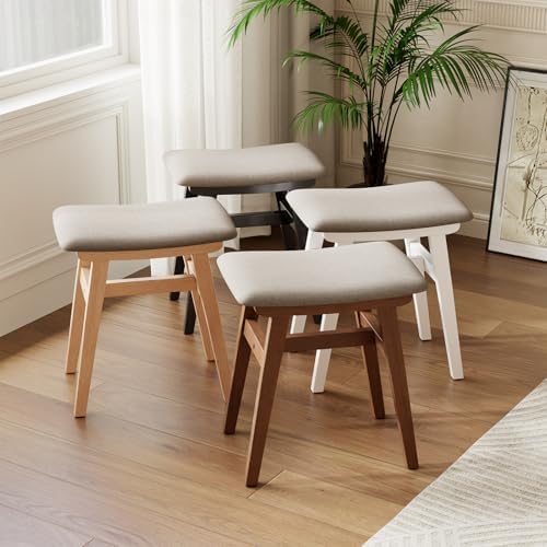 Solid Wood Vanity Stool, Padded Foot Stools Ottoman, Walnut