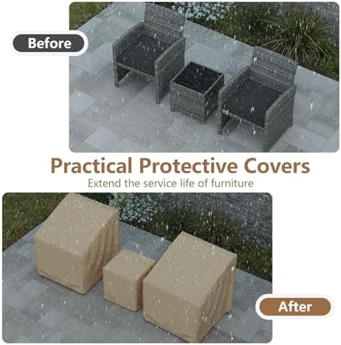 Tangkula Patio Furniture Covers 3 Piece Set for 2 Chairs & Side Table