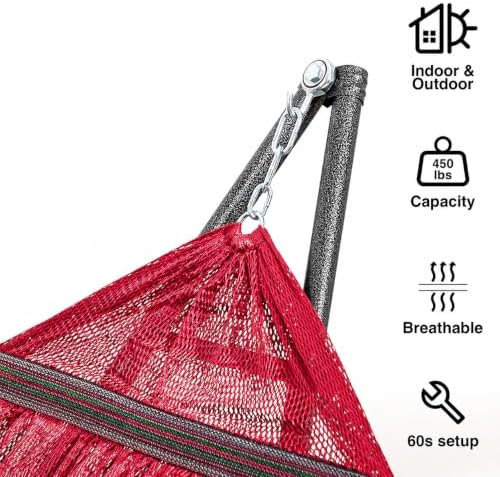 Best Home Fashion Portable Hammock with Collapsible Steel Stand, 450 lbs Capacity, No Tools Assembly, Carrying Bag Included, Perfect for Indoor Outdoor Backyard Patio Camping Beach, Red