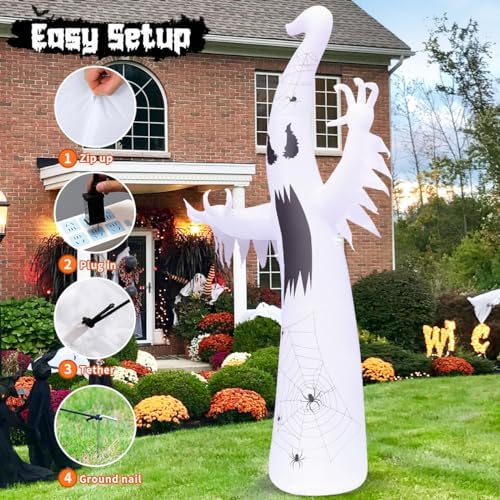 GOOSH 12 FT Halloween Inflatables Ghost Outdoor Decorations Blow Up Yard Giant Towering Terrible Spooky Flame Lamp Ghost with Built-in LEDs for Garden Lawn Indoor Party Decor