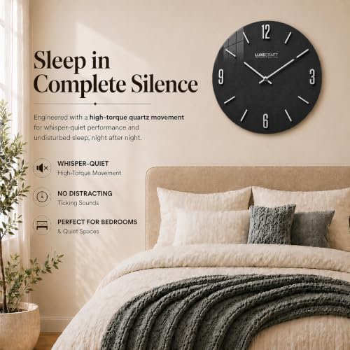 16 Inch Silent Non-Ticking Modern 3D Wall Clock Charcoal Grove, Glass Face