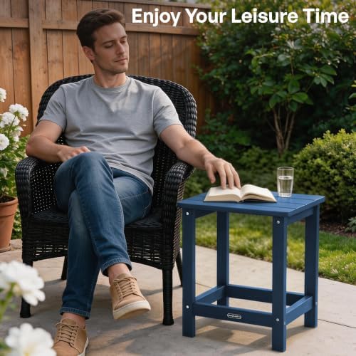 Square Outdoor Side Table, Patio End Table for Adirondack Chair, Navy
