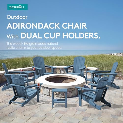 SERWALL Outdoor Adirondack Chair Set of 2 with 2 Cup Holders,Foldable,Blue