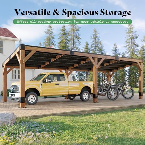 AMERLIFE 10x20FT Spruce Wood Hardtop Grill Gazebo with Sloped Roof