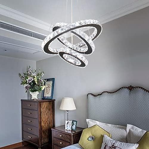 3-Ring Adjustable Height Crystal Chandelier Cool White