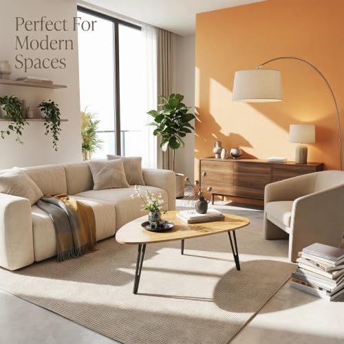 Manora Modern Mid Century Coffee Table, Oval Triangle Wood Center Table with Sturdy Metal Legs, Stylish Living Room Accent Table for Small Spaces