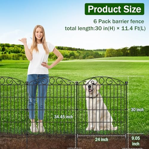 6 Panel No Dig Decorative Garden Fence 30" H x 11.4'L for Dogs Outdoor