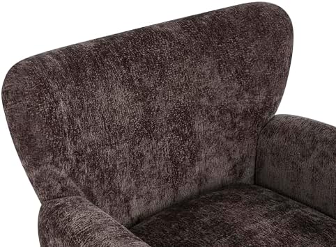 Christopher Knight Home Lindy Wingback Accent Chair, Upholstered Armchair with Rounded Wooden Legs, Curved Backrest Single Sofa, Soft Cushion Seating, Comfy Lounge Chair for Living Room, Dark Brown
