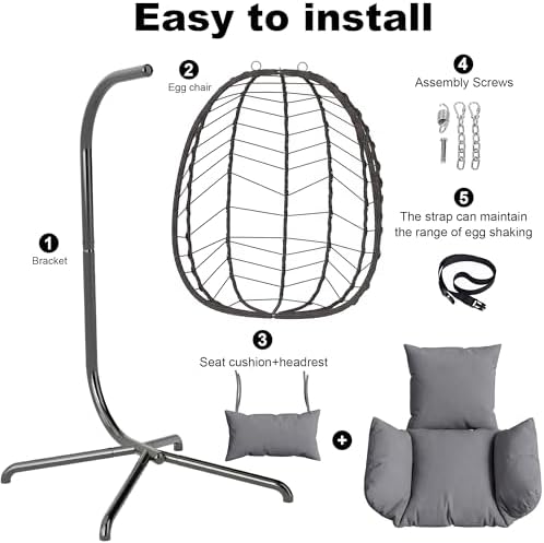 LEX CRAFT Hanging Egg Chair Wicker 350lbs Swing Outdoor Basket Cushion