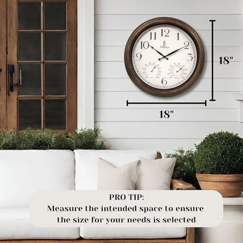 Large Outdoor Clocks for Patio Waterproof with Thermometer Combo, 18 Inch