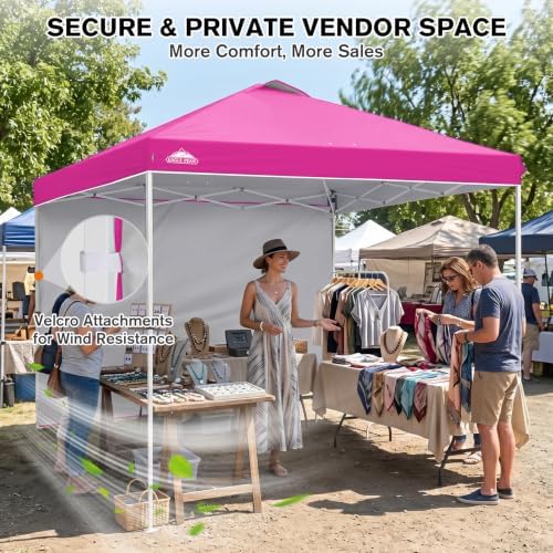 EAGLE PEAK 10x10 Pop Up Canopy Tent with 1 Sidewall, Pink