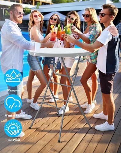32" Round Folding Table, Plastic Bar Height Tables for Parties, White
