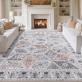 Moroccan Patchwork Washable Area Rug 6x9 for Living Room, Ivory Beige