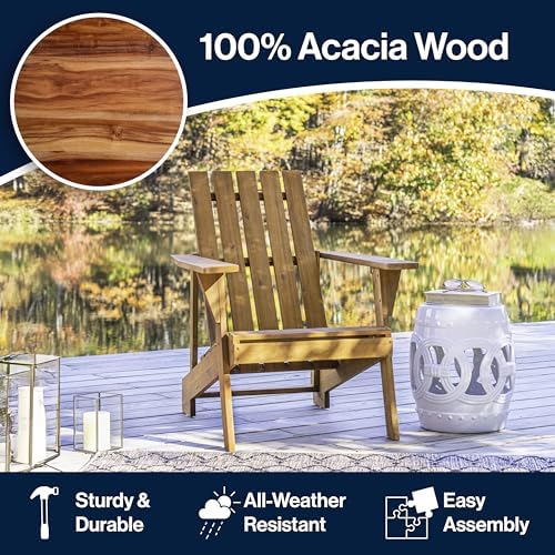 JONATHAN Y Irving 32" Solid Acacia Wood Adirondack Chair, Light Brown