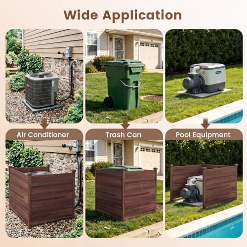 Giantex 3 Panels Wooden Privacy Fence with Stakes, 47" W x 45.5" H, Brown