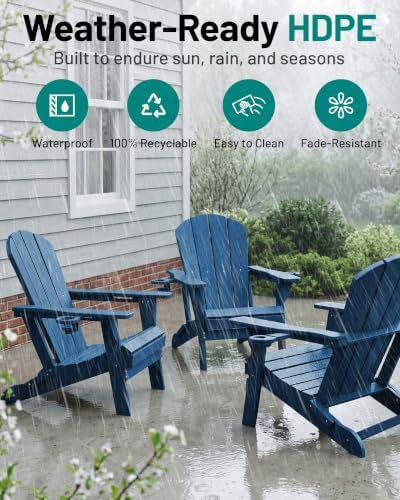 PLUUV Folding Adirondack Fire Pit Chairs Set of 2 with Cup Holders,Navy