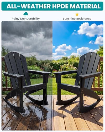 SERWALL Outdoor HDPE Adirondack Rocking Chairs, All-Weather, Black, 2PCS