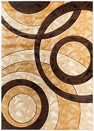 GLORY RUGS Area Rug Modern 4x6 Brown Circles Geometry Soft Hand Carved Contemporary Floor Carpet Fluffy Texture for Indoor Living Dining Room and Bedroom Area
