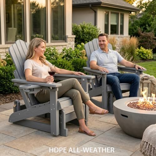 HDPE Adirondack Glider Chair Set of 2,3-Level Adjustable Backrest