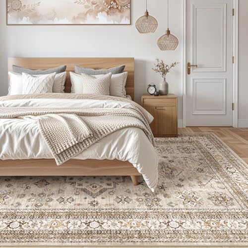 cotiled 10x12 Area Rug for Living Room, Washable, Traditional, Beige