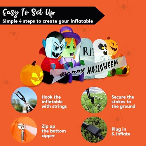 Joiedomi 8 FT Long Inflatable Halloween Decor Outdoor, Halloween Blow Up Decorations Inflatable Pumpkin Ghost Vampire Witch Tombstone with LEDs for Yard Decorations