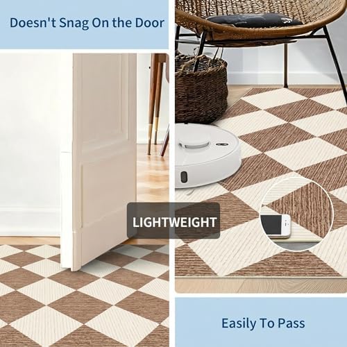 GarveeHome Brown Area Rugs 8x10 Modern Living Room Checkered Washable Rug