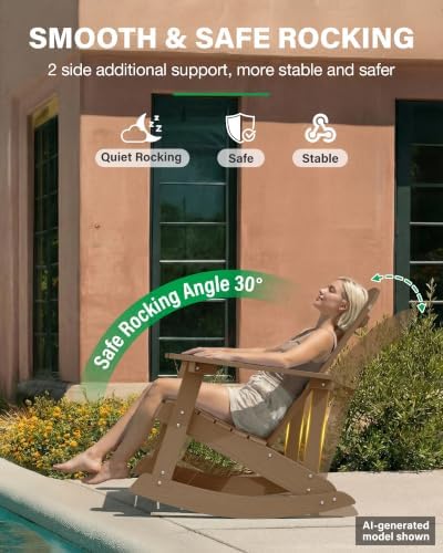 YEFU Adirondack Rocking Chair Set of 2, All-Weather Resistant, Teak