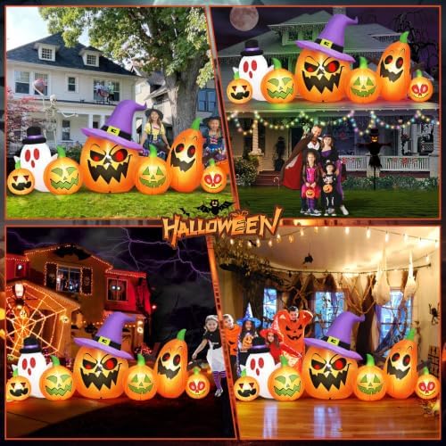 Danxilu 8FT Long Halloween Inflatables Pumpkin Witch Hat & Ghost Combo