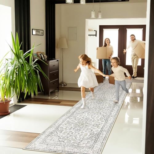 Lahome Oriental Runner for Hallways 2.5x10 Washable Beige Kitchen Runners Non Skid Long Entryway Rug Runners 10ft Ulra-Thin Soft Indoor Boho Rug Traditional Carpet for Laundry Living Room Helena