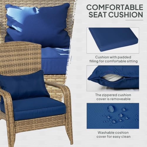 Outsunny Patio Wicker Adirondack Chair Outdoor Dark Blue