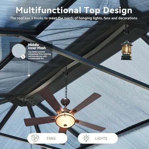 Aoxun 12'x16' Hardtop Gazebo with Polycarbonate Double Roof, Gray