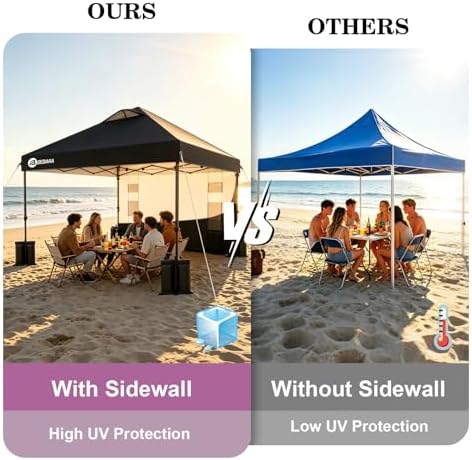 10x10 Pop Up Canopy with Sidewall, One Push Easy Setup, Black