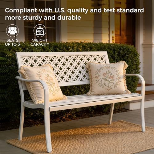 Grand patio 50" Outdoor Bench, Garden Bench with Armrests, White
