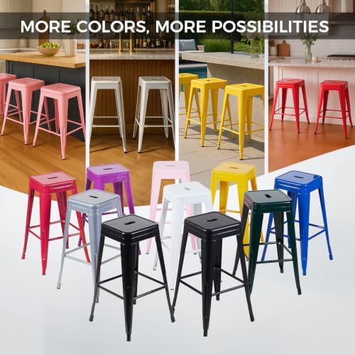 30 Inch Red Metal Bar Stools, Set of 6, Backless