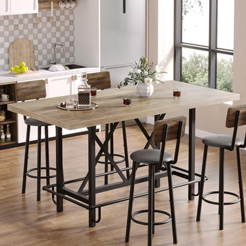 Tribesigns 63-Inch Counter Height Bar Table with Metal Footrest (Gray)