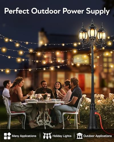 VIANIS 3-Head Dusk to Dawn Outdoor Lamp Post Light with Outlet, Anti-Rust