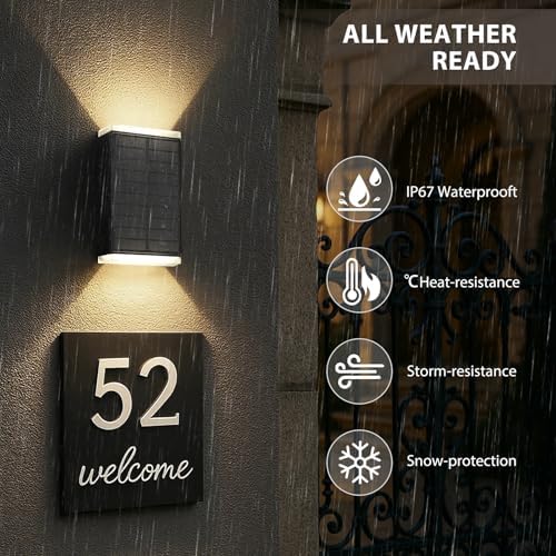 Solar Wall Light Outdoor,3000/4000/6000K 3 Modes Dusk to Dawn Lighting Wall Sconce IP67 Waterproof Up and Down Solar Lights Outdoor for House, Garage, Porch,Doorway (2 Pack)